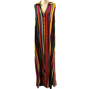 TORRID RAINBOW STRIPE BUTTON DOWN SLEEVELESS MAXI SHIRT DRESS MULTI PLUS SIZE 1X